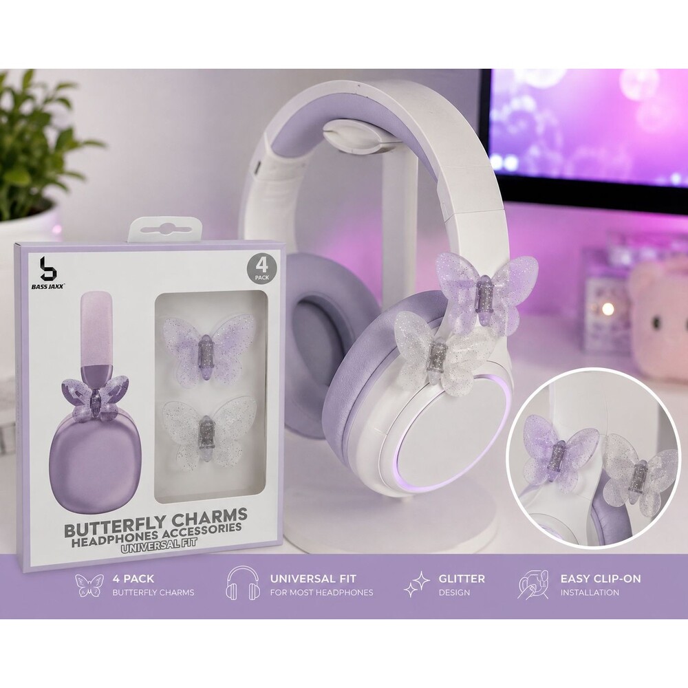Bass Jaxx Butterfly Headphone Charms 4 Pack Universal Glitter Headset Decor